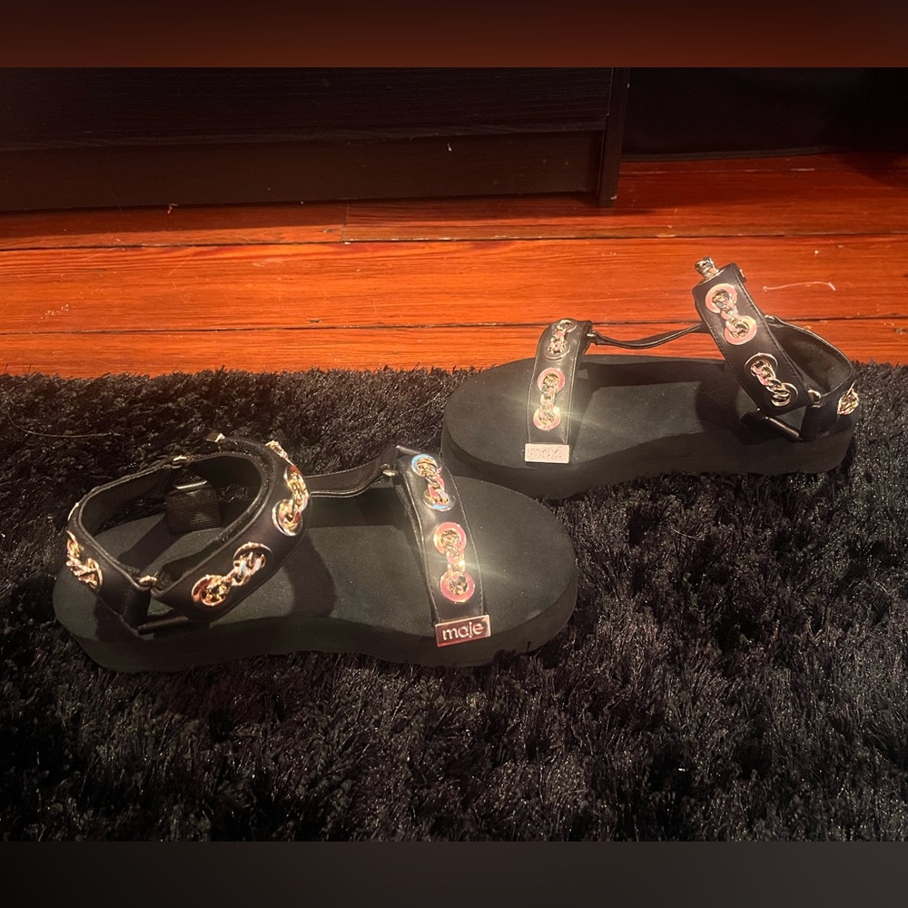 MAJE PLATFORM FRANKIE CHAIN-TRIMMED LEATHER SANDAL SIZE EU 36 (size 6) - Picture 5 of 8